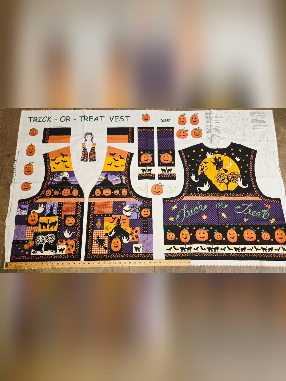 Vintage VIP Cranston Trick Or Treat Halloween Vest Cut & Sew Fabric Panel S-M-L